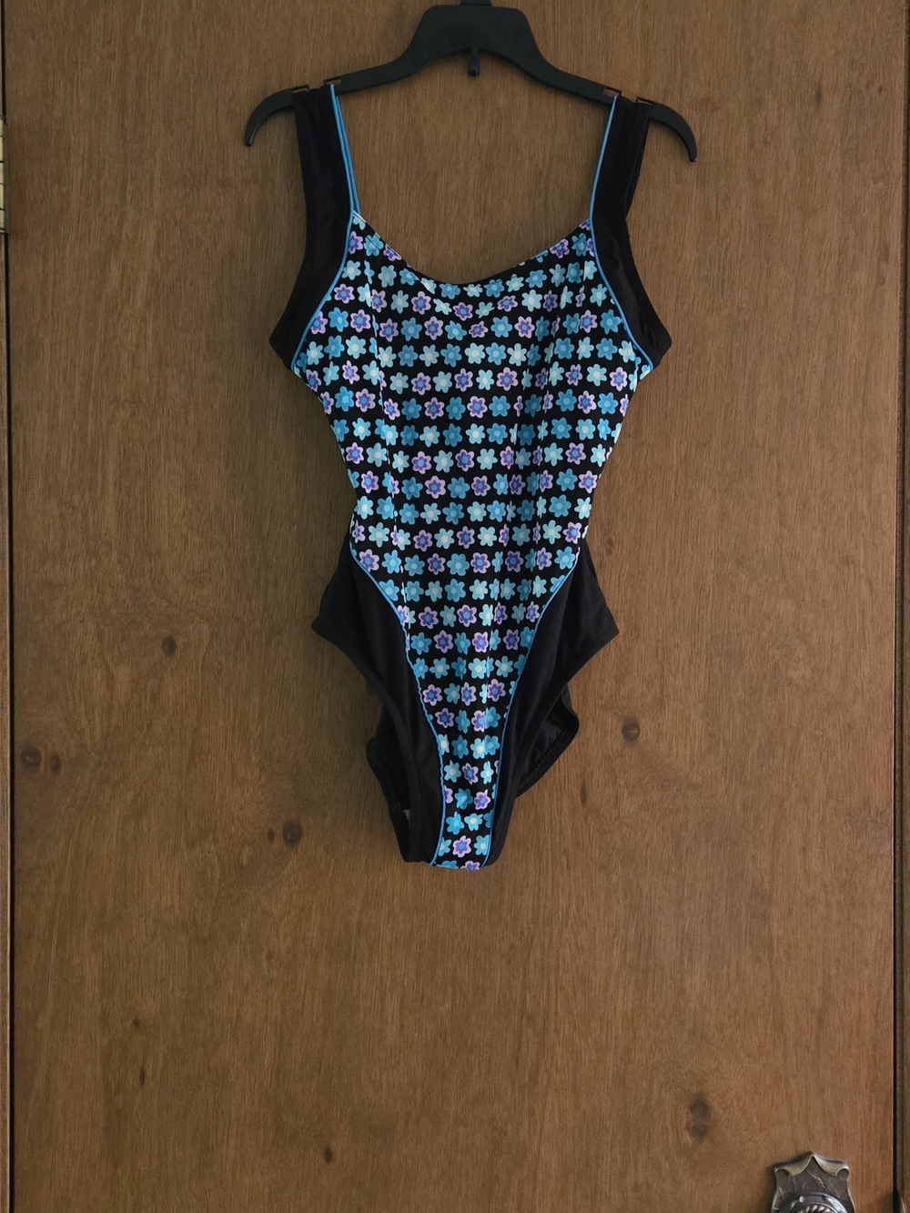 Black One-Piece Swimsuit  With Blue And Purple Floral Design by Le Cove